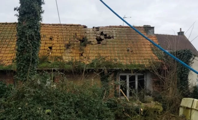 PJE-DEBITAGE D'UN PICEA TOMBE SUR UNE DEPENDANCE ET EN SURPLOMB D'UNE MAISON, Béthune, PJE Services